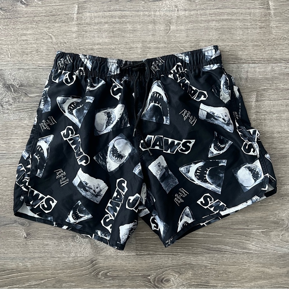 H&M Black and White Jaws Graphic Shorts